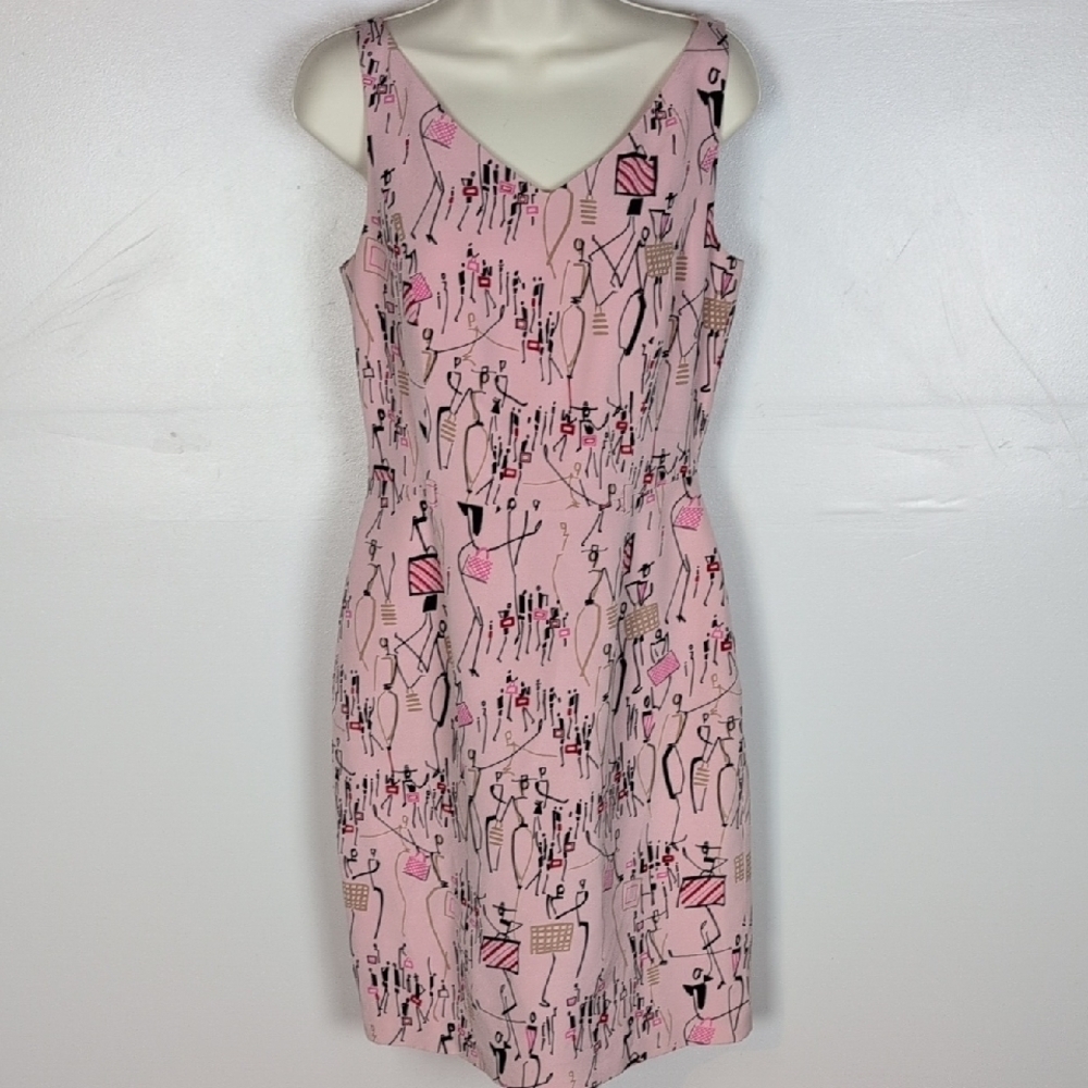 Lillie Rubin City People Print 100% Silk Shift Dress